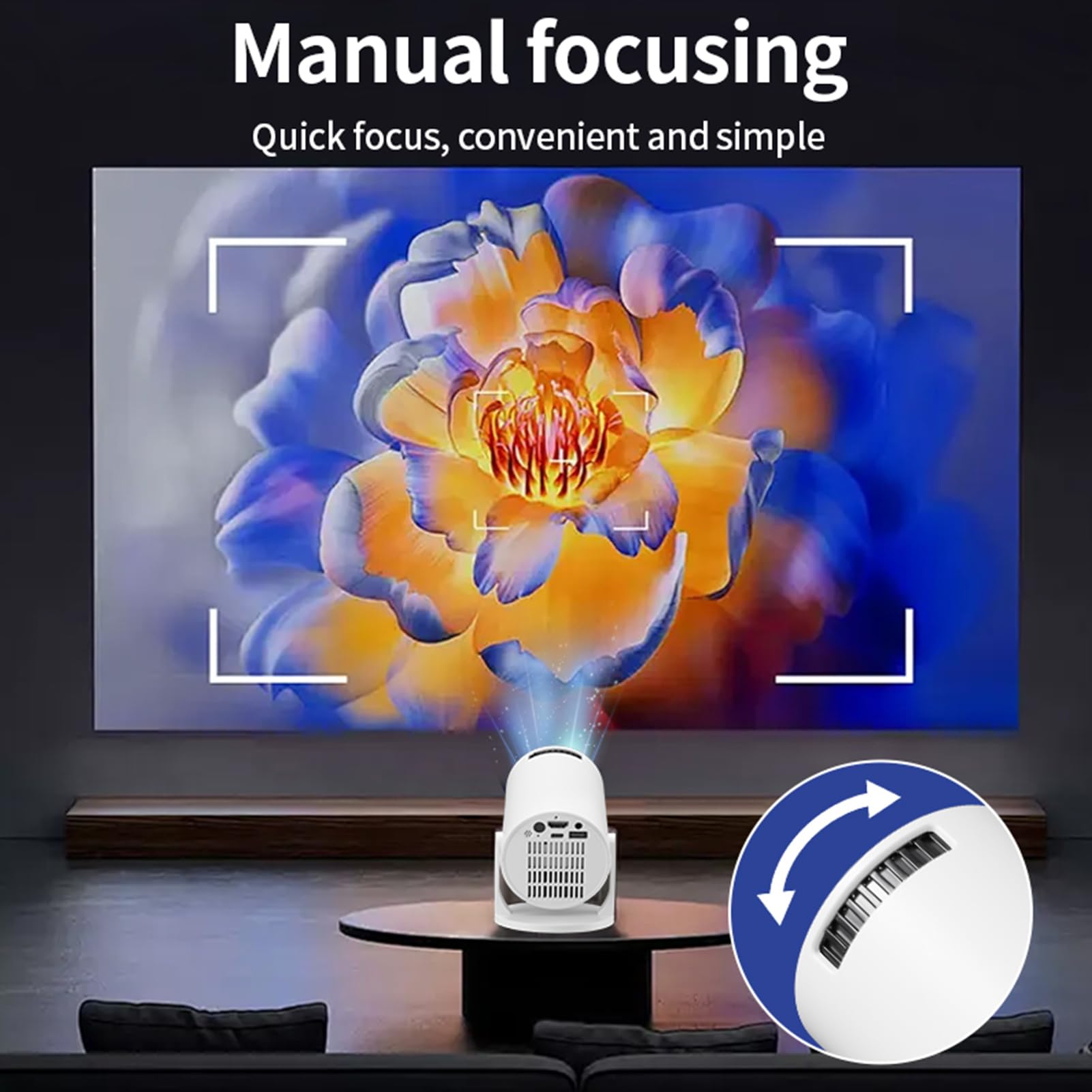 Mini Proiettore con WiFi e Bluetooth, Proiettore 1080P Portatile Ruotabile a 270°, Proiettore Intelligente da 150, Correzione Trapezoidale Automatica per Esterni, Home Theater