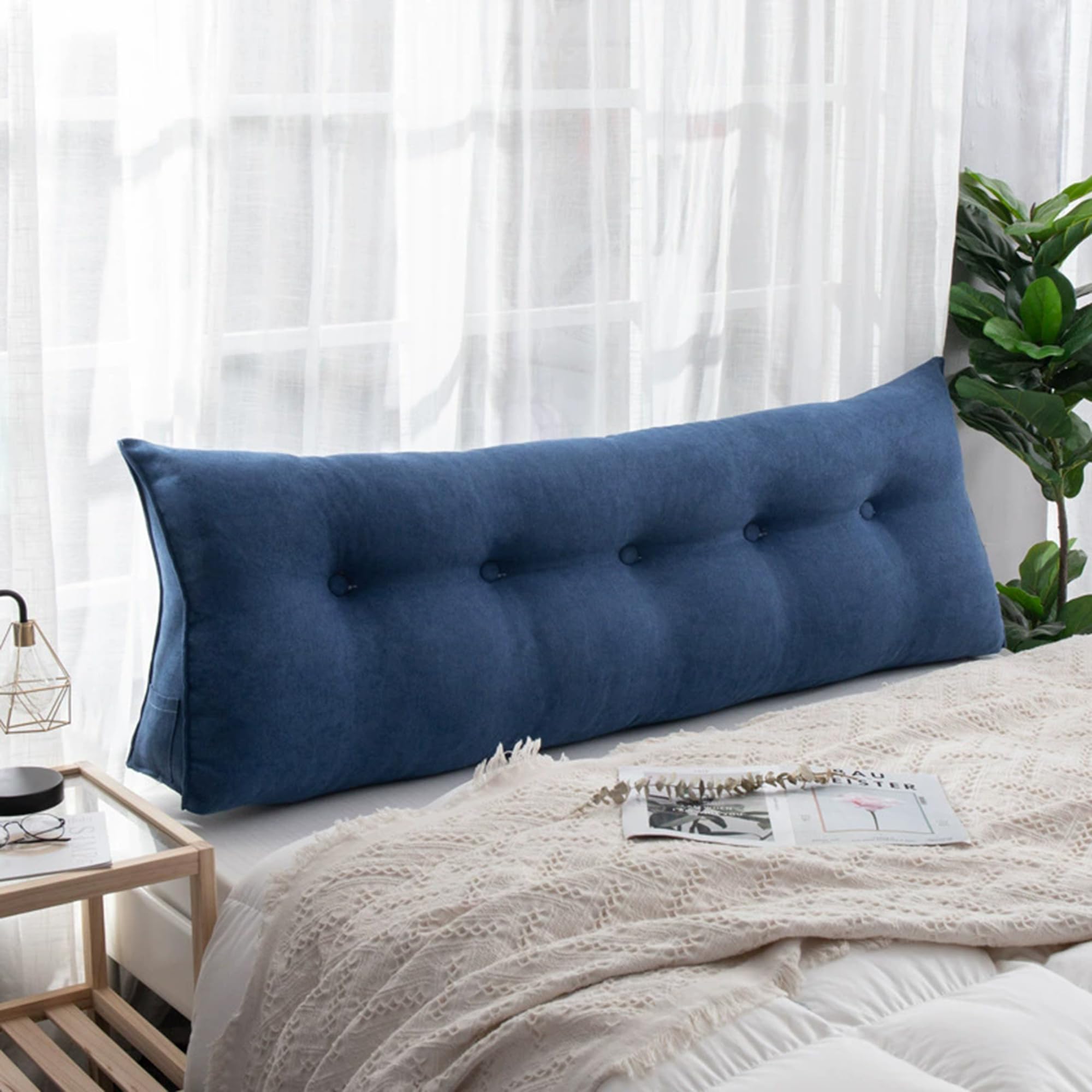 Hruile Large Reading Pillow for Bed, Wedge Reading Bolster Headboard Cushion, Bed Backrest Positioning Support Pillow, Back Lumbar Support Cushion with Removable Cover (150x50x20cm,Blue)