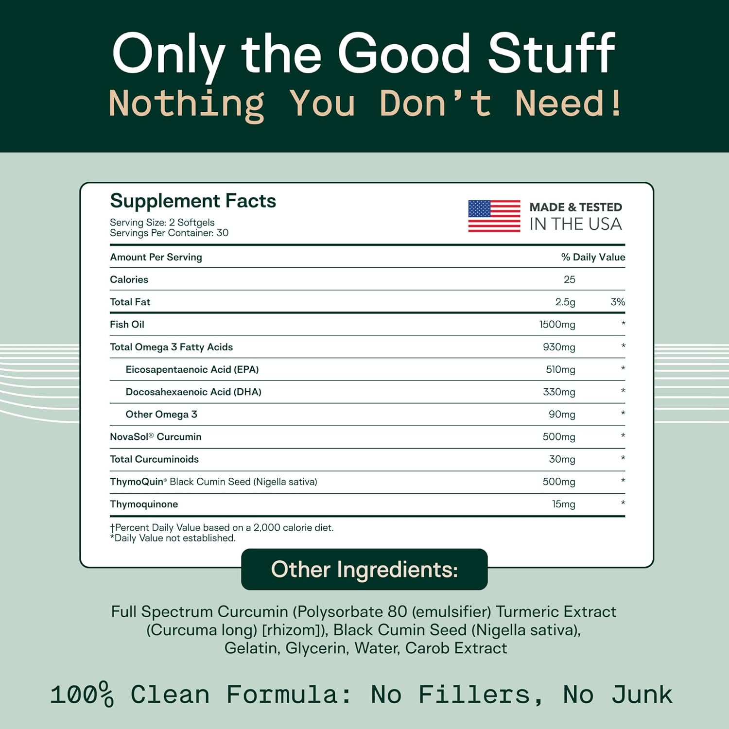 Adapt Naturals Omega 3 Fish Oil Supplement with Bioavailable Curcumin & Black Seed, 1500mg Fish Oil EPA DHA Omega 3 Fatty Acids to Support Joints, Muscles & Heart | Unflavored - 30 Days Supply - Image 4