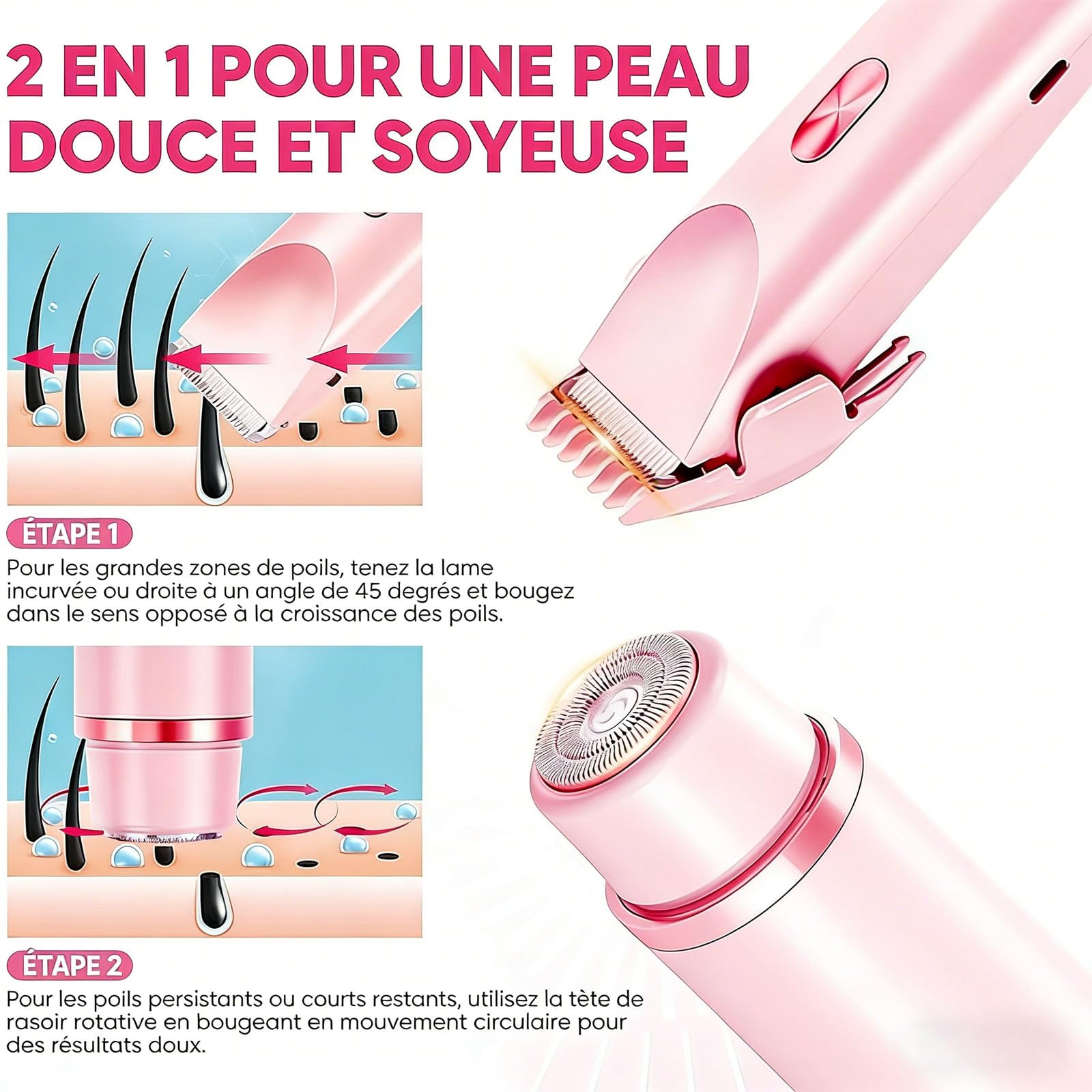 Klyne Tondeuse Rasoir 2.0 Femme, Rasoir Klyne Femme 2-en-1 pour Maillot, Jambes, Aisselles, Zéro Douleur, Zéro Coupure & Zéro Trace, Épilateur Électrique Sans Douleur (Violet)