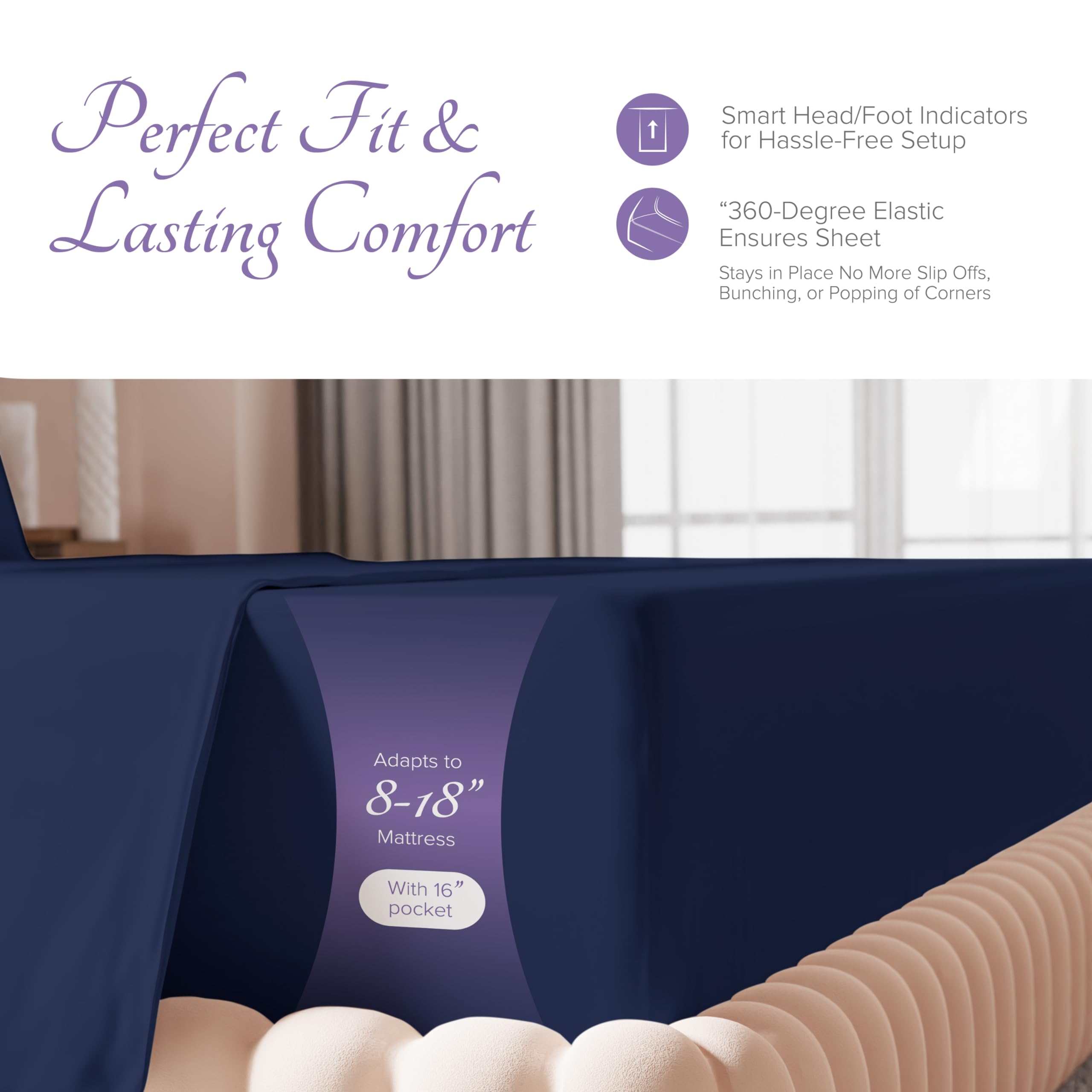 Carressa Linen 600 Thread Count Long Staple Soft Egyptian Cotton Sheet Set, 4Pc Set, California King Sheets, Upto 17 in Deep Pocket, Smooth & Soft Sateen Weave, Luxury Bedding, Navy Blue