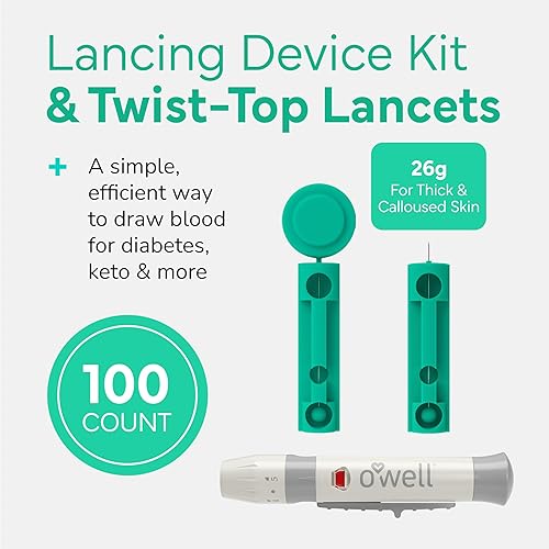 Miniatura 2 de OWell Kit de dispositivo de punción + 100 lancetas estériles O'WELL Twist Top, calibre 33 (para pieles más delgadas)