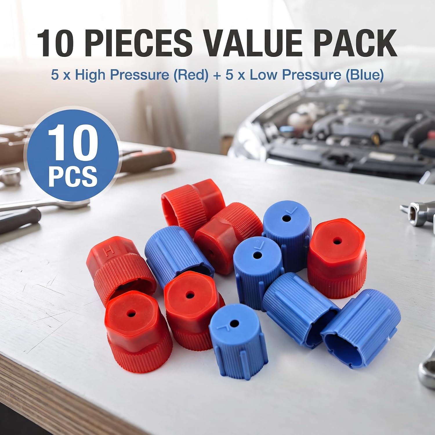 10PCS AC Low Pressure Port Cap, 13mm 16mm R134a Air Conditioning Charging Port Covers, A/C System Valve Core Sealing Caps Universal for Most Cars