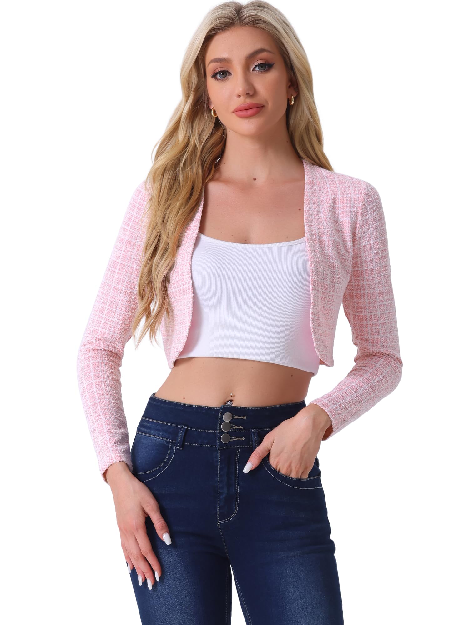 Allegra K Cropped Cardigan for Women's Vintage Bolero Tweed Open Front Cardigans Shrugs