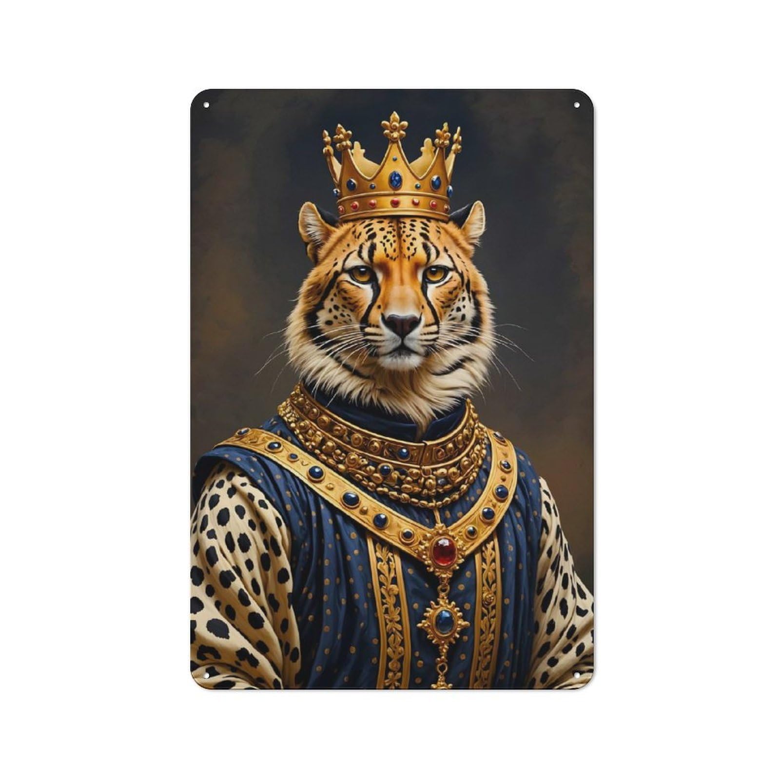 Junmoney Cheetah King Portrait Retro Tin Wall Plaque 30X20cm For Dining Room Or Kitchen, For Home Decor Collectors