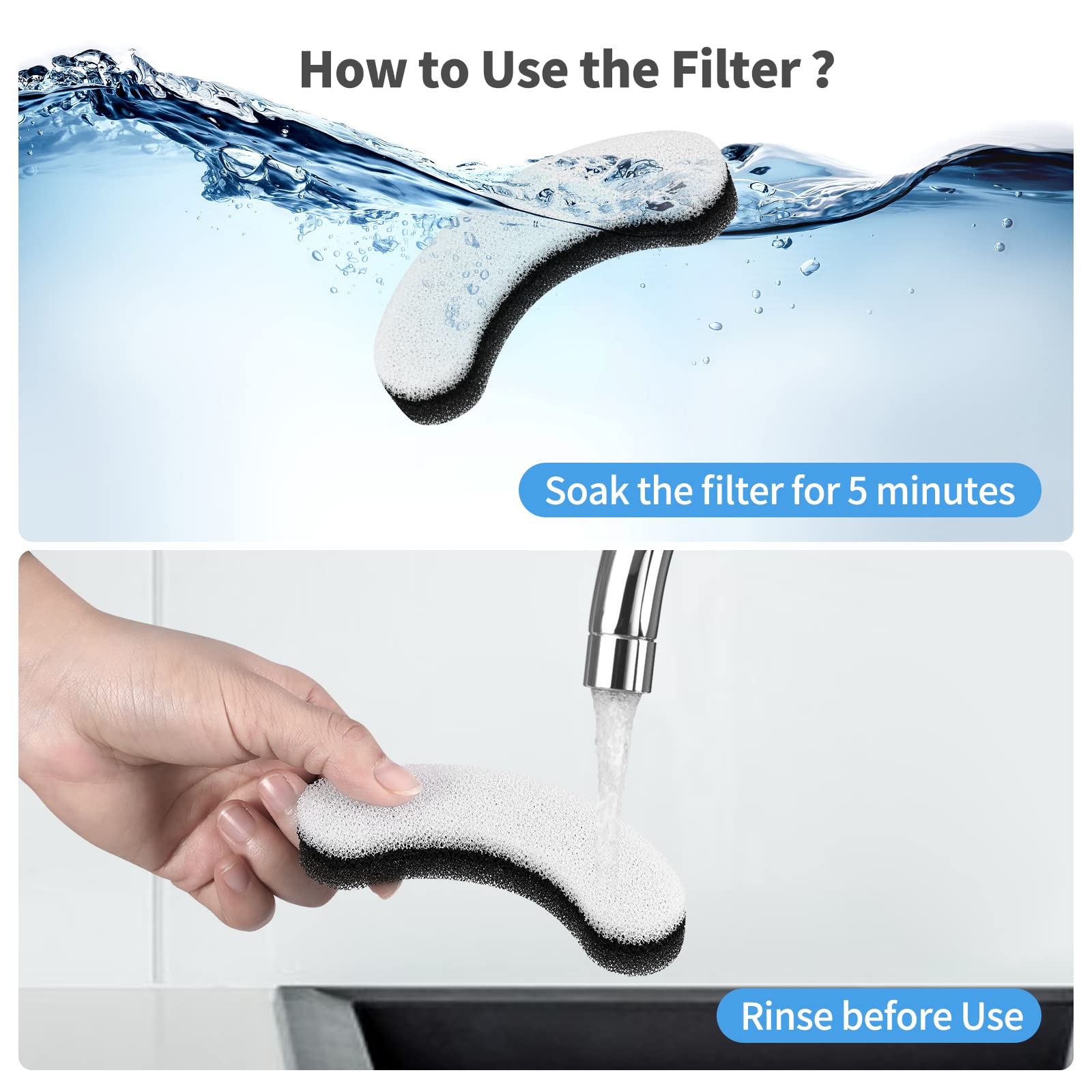 Filtros de fuente de agua para gatos, paquete de 8 filtros de repuesto para fuente de agua transparente para gatos, dispensador de agua para perros