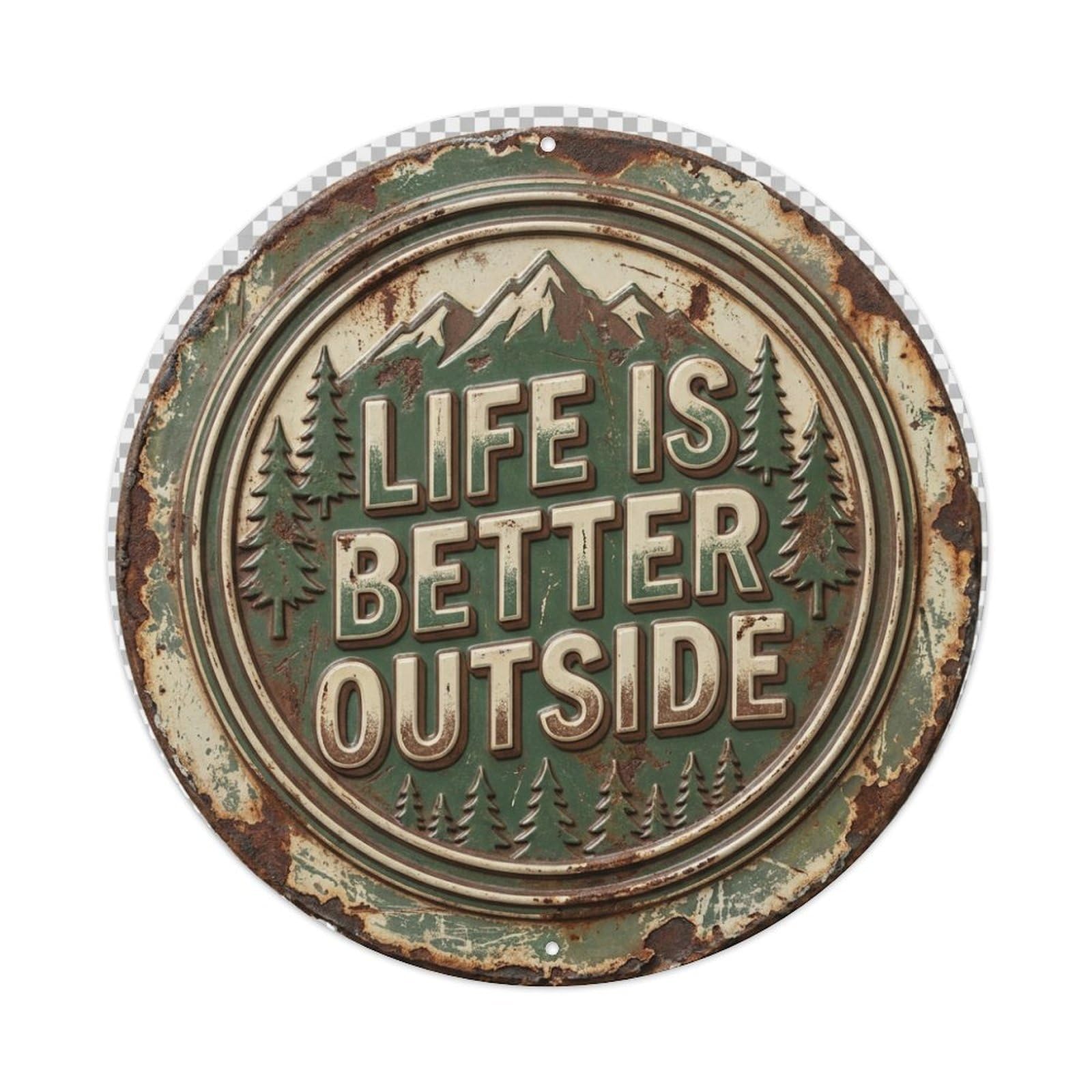 Life Better Outside Camp Metal Tin Sign Plaque Wall Decor for Cafe, Club Bar, Office, Home Garden Round Metal Poster 8x8Inch