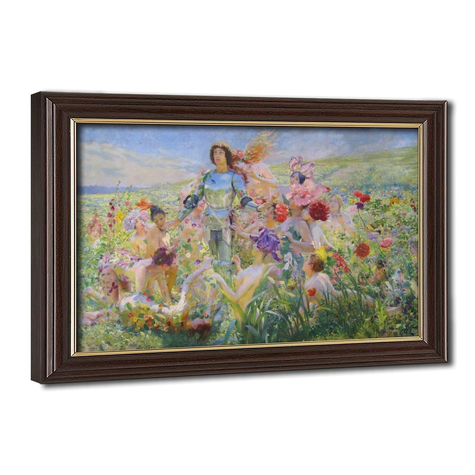 WCYB Georges Antoine Rochegrosse - Knight of The Flowers 1894 Posters Prints Canvas Deco Paintings Wall Art Hangable Frame 16" L X 24" W