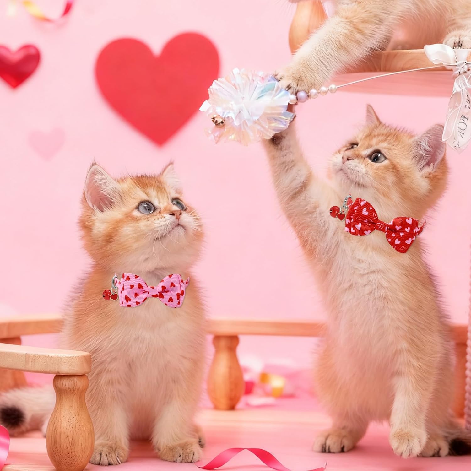 JarThenaAMCS 4 Pcs Valentine's Day Cat Collar with Breakaway Bell Bow Tie Pink Red Heart Adjustable Kitten Collars for Girl Boy Cats Small Pet Party image 4