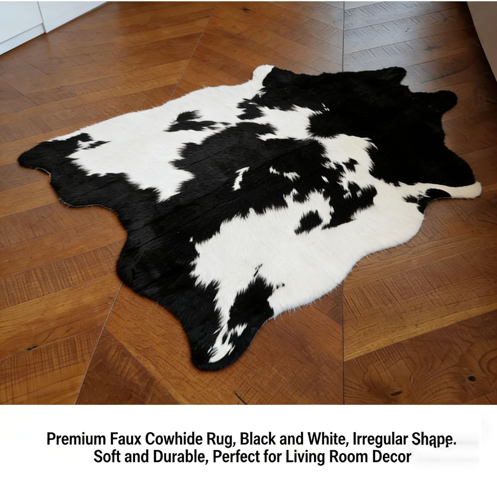 Pelliccia Sintetica Bianco e Nero Tappeto - Finta Mucca Short Pile Tappeto per Salotto Camera da Letto, 200x140cm, Black White tappeti