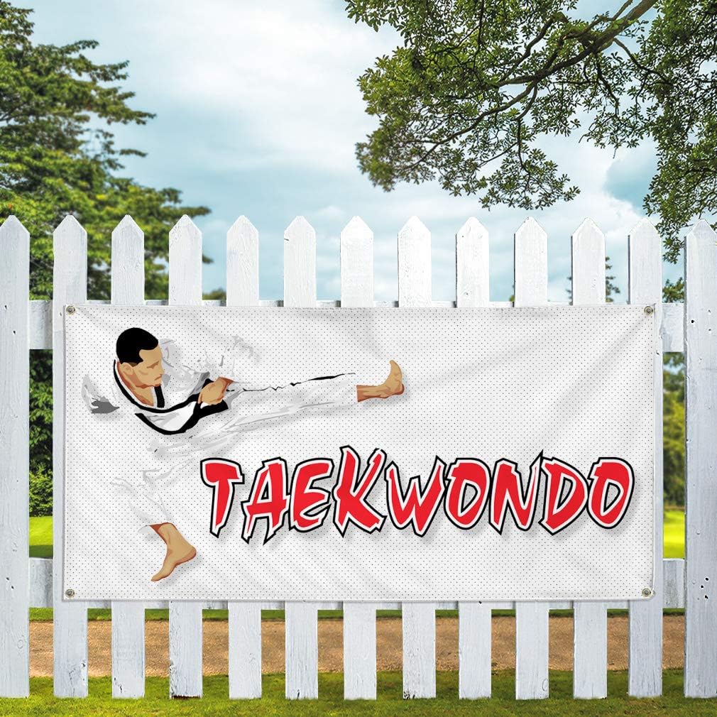 Vinyl Banner Multiple Sizes Taekwondo Business A Lifestyle Outdoor Weatherproof Industrial Yard Signs White 4 Grommets 16x40Inches