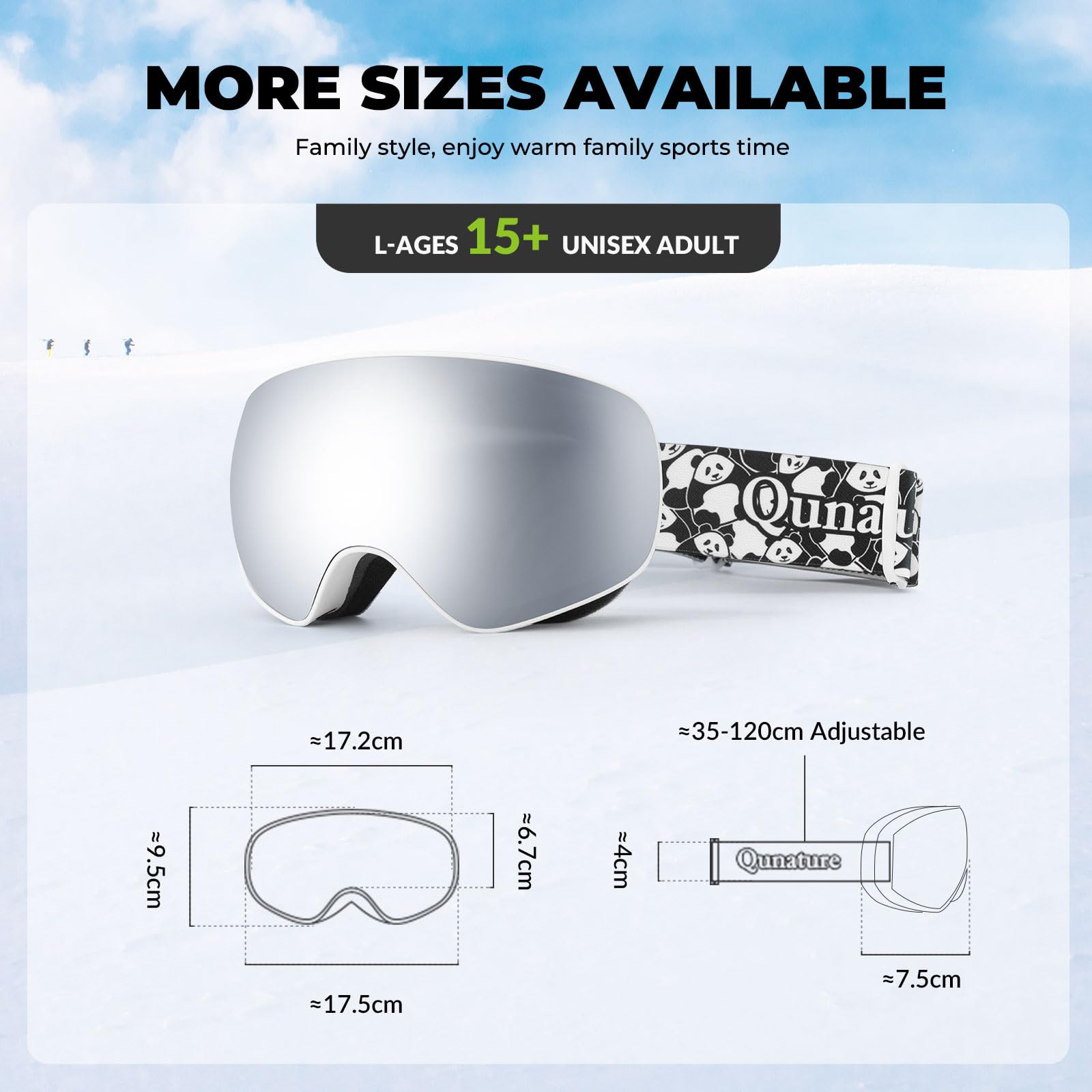 Lunettes Ski OTG Anti-Buée Panda Motif Parent-Enfant Visière Sphérique HD Snowboard Anti-UV Masque Motoneige Élastique Respirant Unisexe Adolescent Compatible avec Casque Grand Vision Hiver