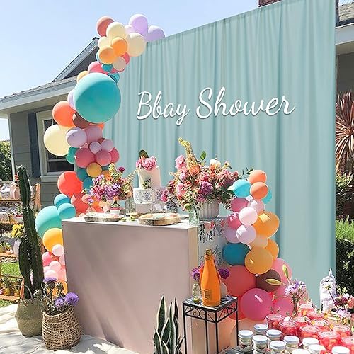 Miniatura 4 de MYSKY HOME Cortinas de fondo verde claro de 10 x 10 pies, cortinas de fondo para fiestas, bodas, cortinas de escenario, cortinas de privacidad con