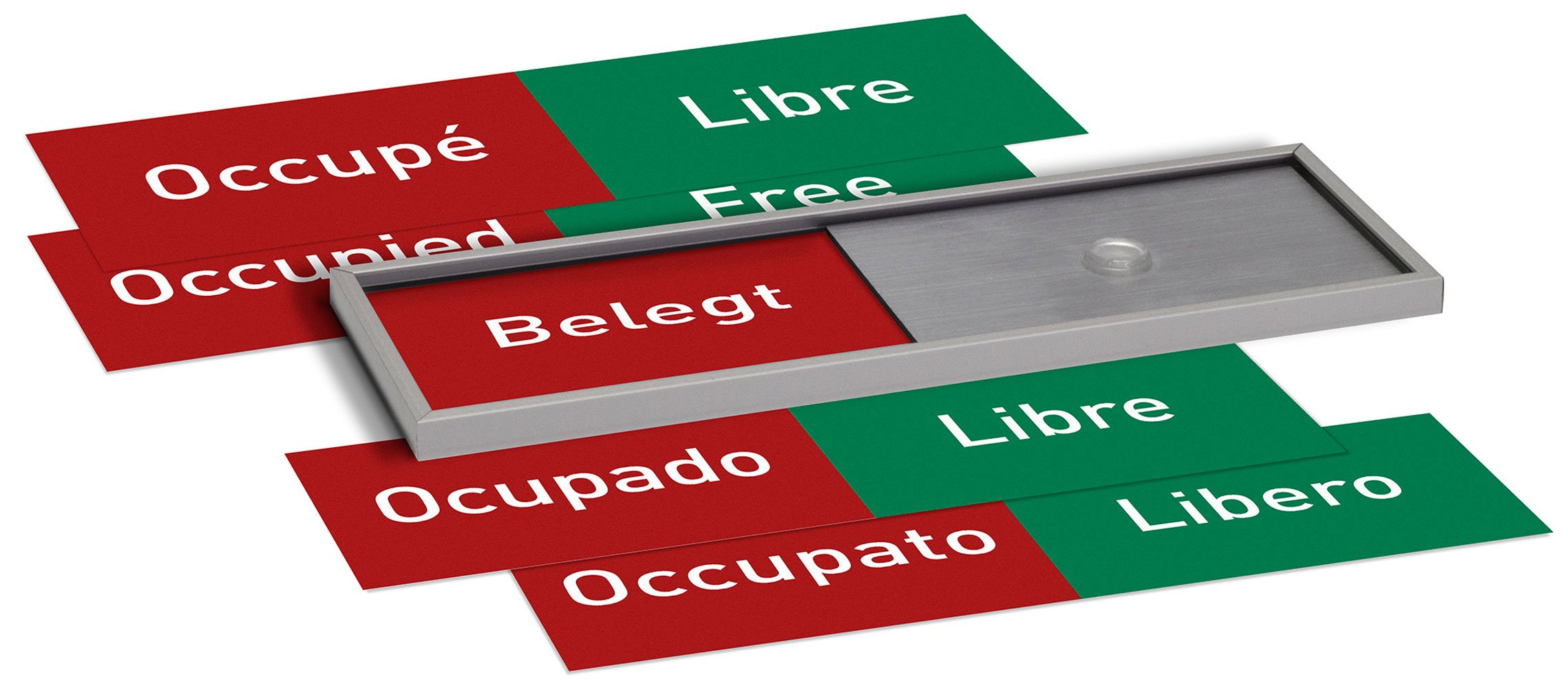 Madrid Silver Line Frei-/Belegt Anzeige mehrsprachig 50x150mm Set | Büro Frei- Besetzt | für Türschild Büroschild