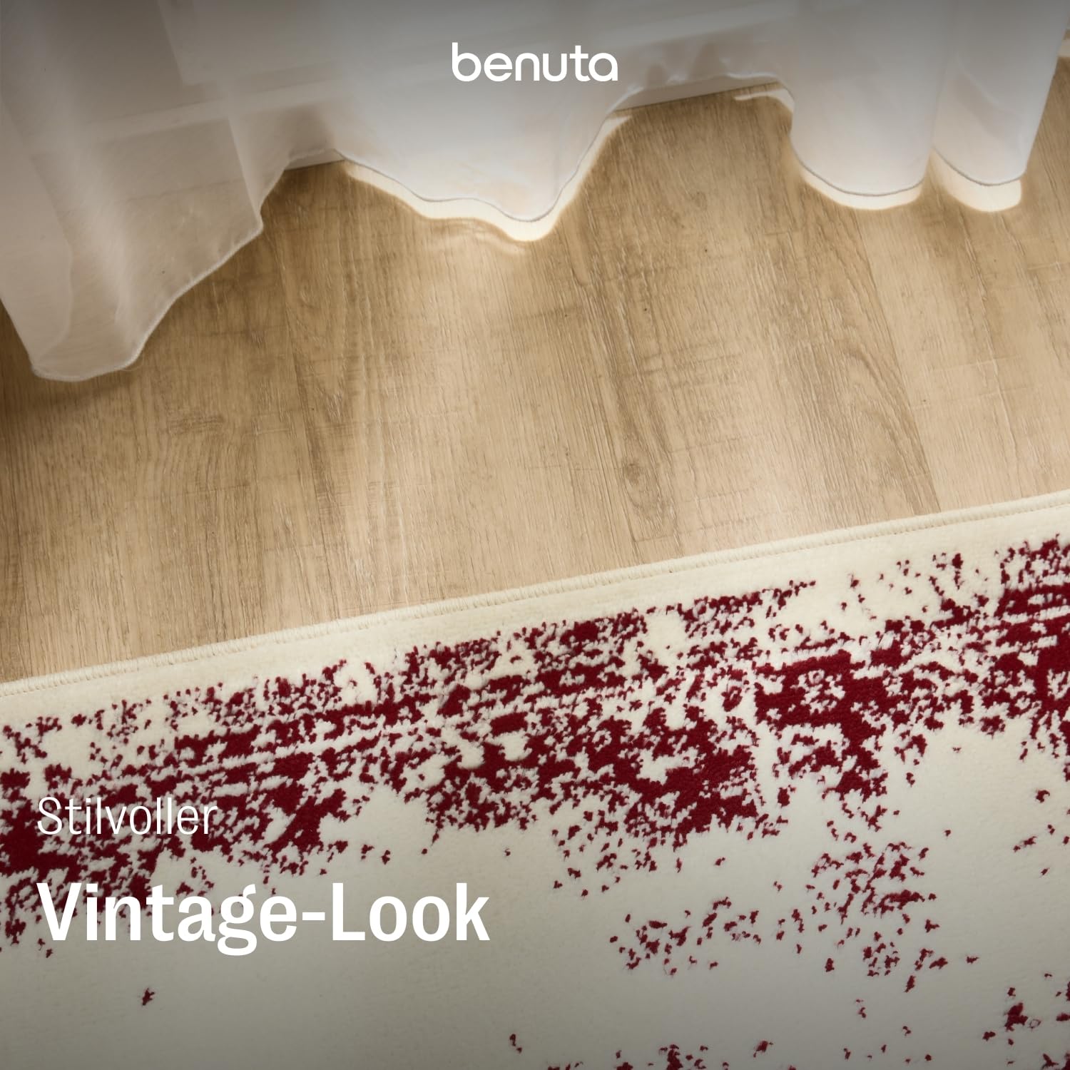 benuta Basic Teppich Suki - Creme/Rot 200x300 cm - Kunstfaser - Rechteckig & im Style: Vintage, Orient Style - Pflegeleicht für Wohnzimmer Schlafzimmer