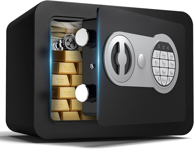 Small Safes for Home Small Safe Box Mini Safe with Coin Slot Personal Safes for Money Cash Documents Kids Safety Box with Digital Keyboard Caja Fuerte Para Dinero 0.23 Cubic (black)