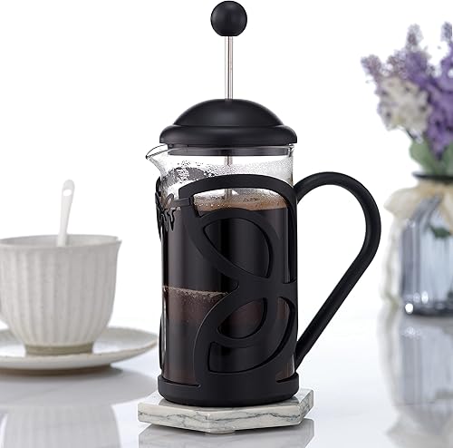 Miniatura 5 de Cafetera francesa Pres de vidrio de 12 onzas y prensa francesa de acero inoxidable, 34 onzas, color negro