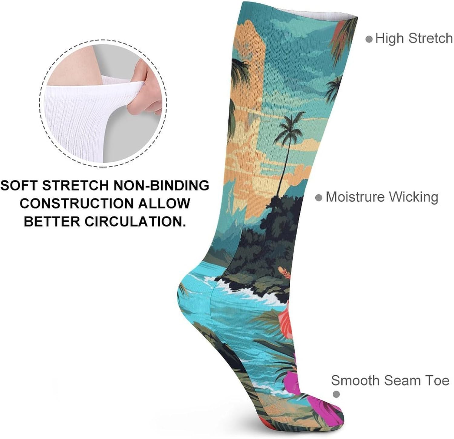 Hello Hawaii Knee High Socks Cozy Knee High Socks Soft Mid-Length Sock for All Seasons Daily Wear Adult
