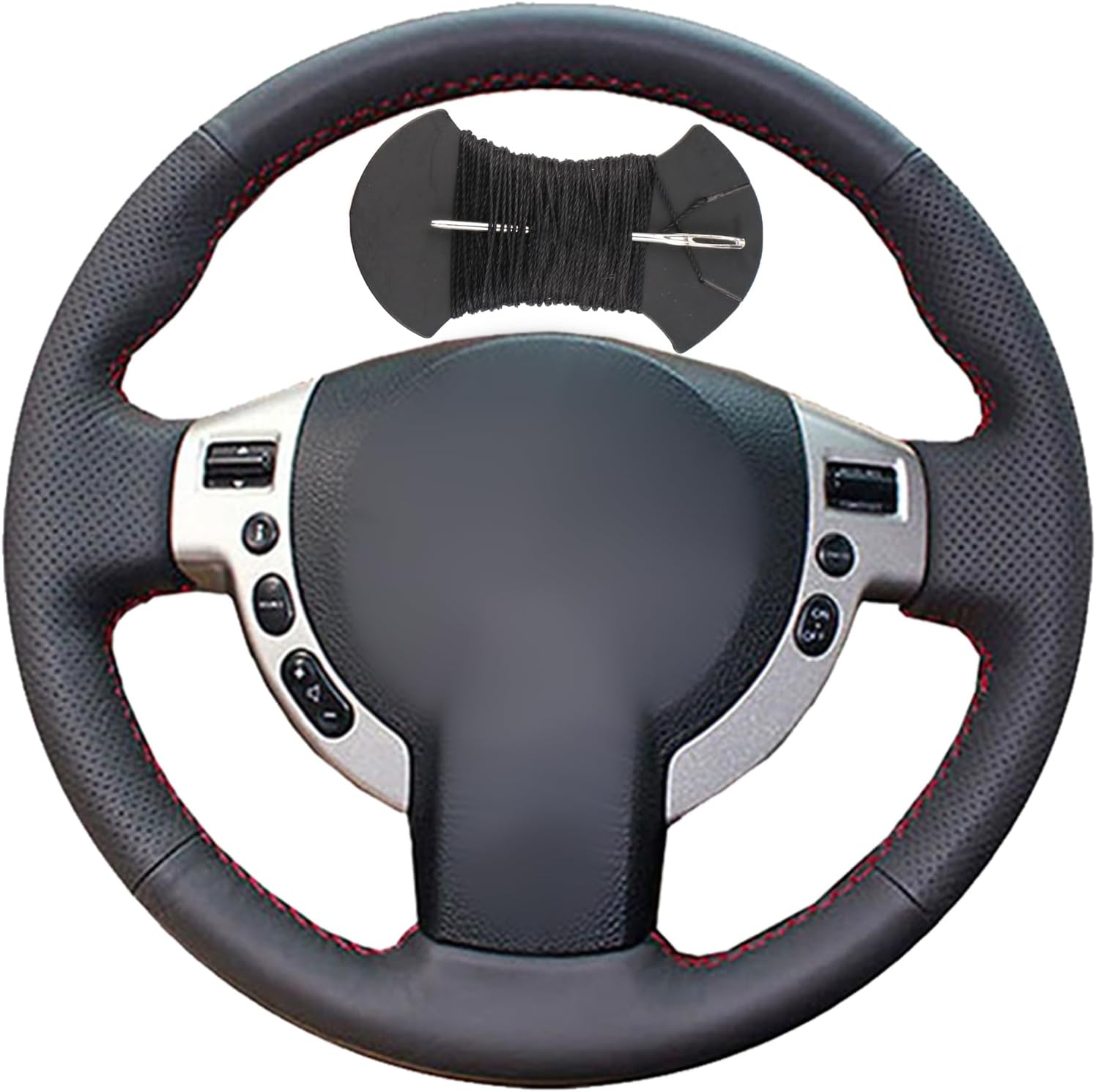 Car Steering Wheel Cover Microfiber Leather Stitch Wheel Wrap Fit for Nissan Qashqai X-Trail Nissan NV200 Rogue,Black Thread