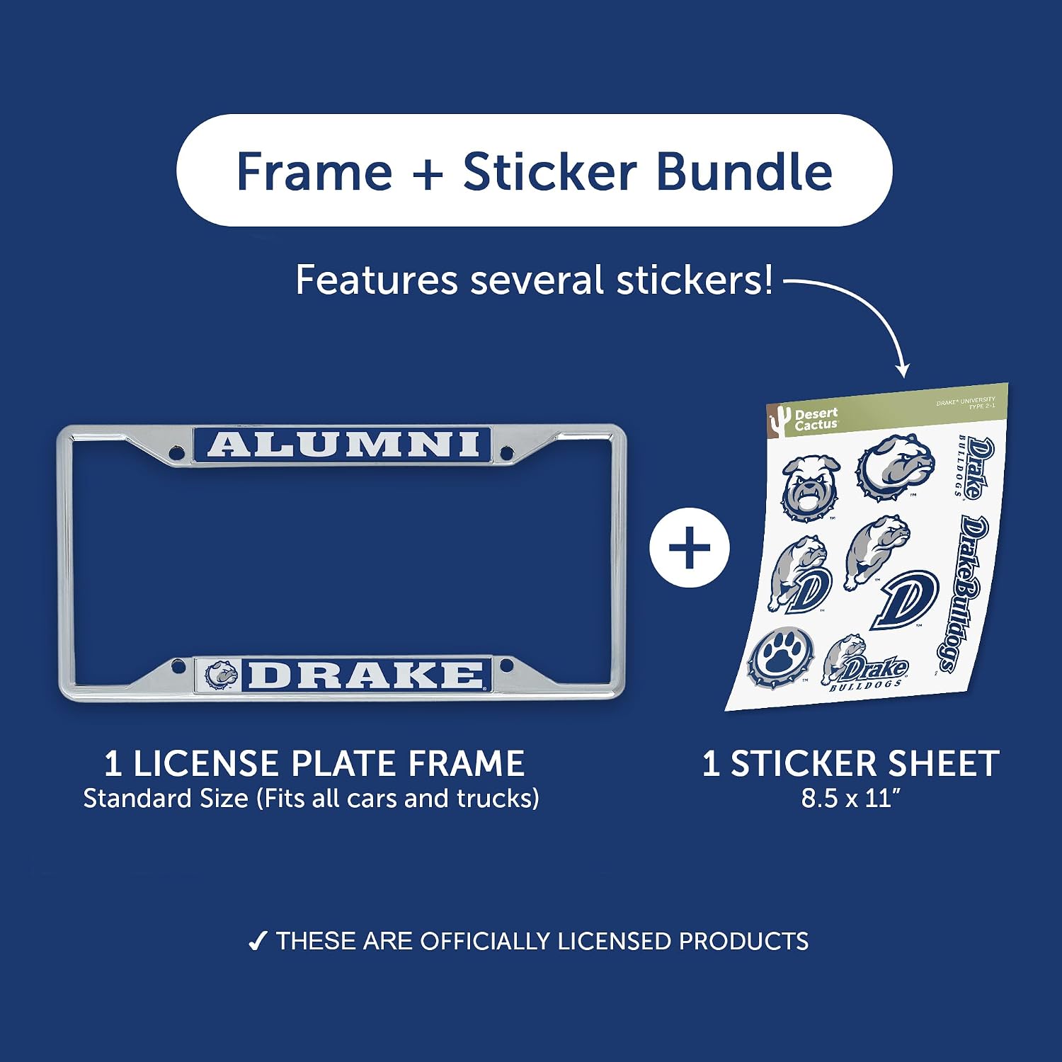 Desert Cactus Drake University License Plate Frame and Stickers Bundle Gift Set Bulldogs Decals image 2