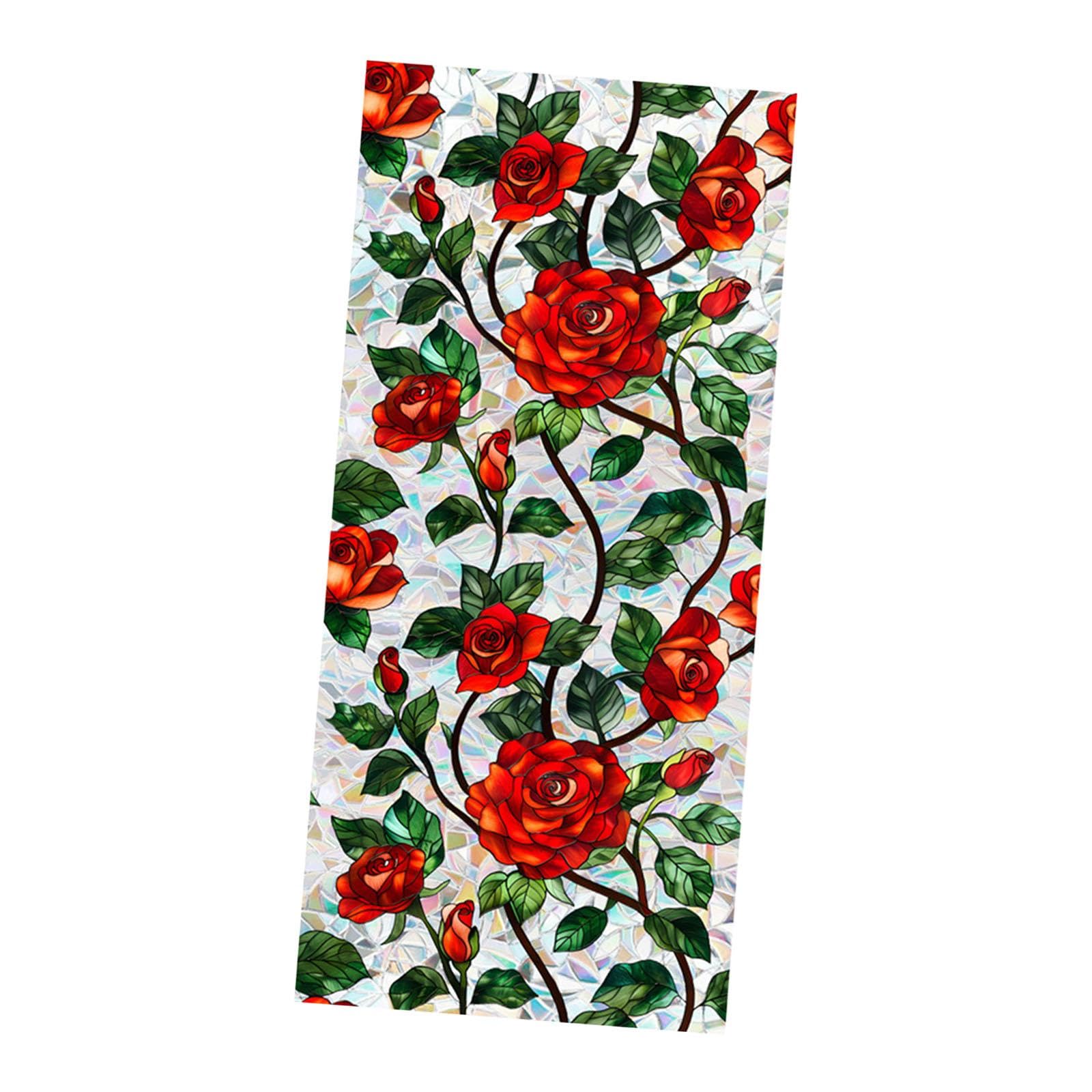 Sticker mural statique floral rose rouge film protection fenêtre