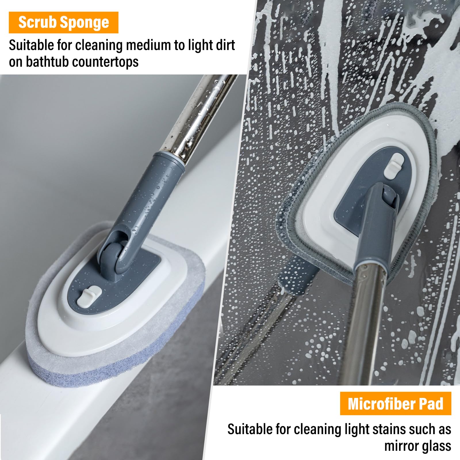 Cepillo de limpieza de suelo, 4 en 1, cepillo de lechada con mango largo ajustable para limpiar baño, ducha, bañera, azulejos, cocina, vidrio, pared