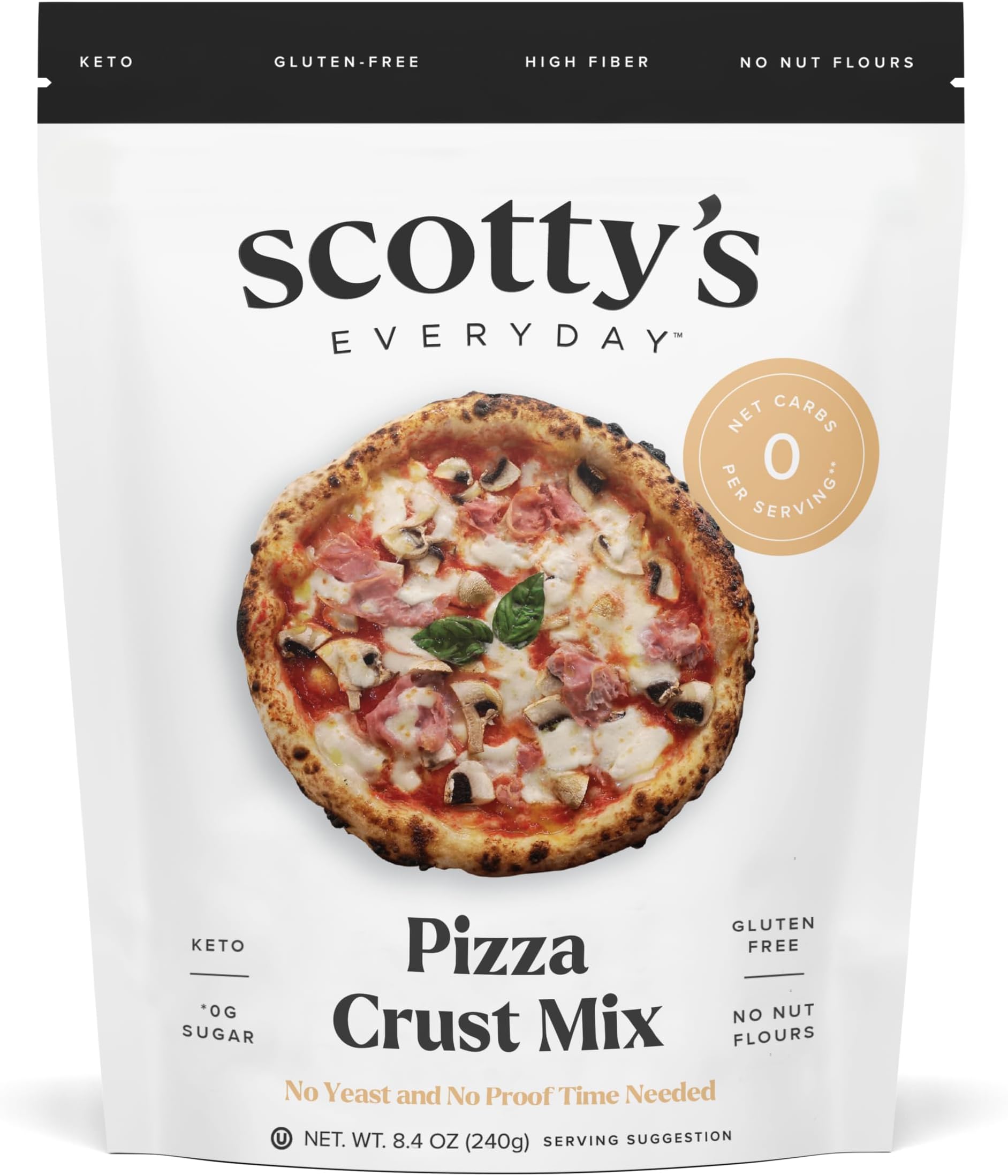 Keto Pizza Crust Mix - 0g Net carbs, 0g Added Sugar, Gluten-Free, High Fiber - No Nut Flours - 8.4oz, Pack of 1