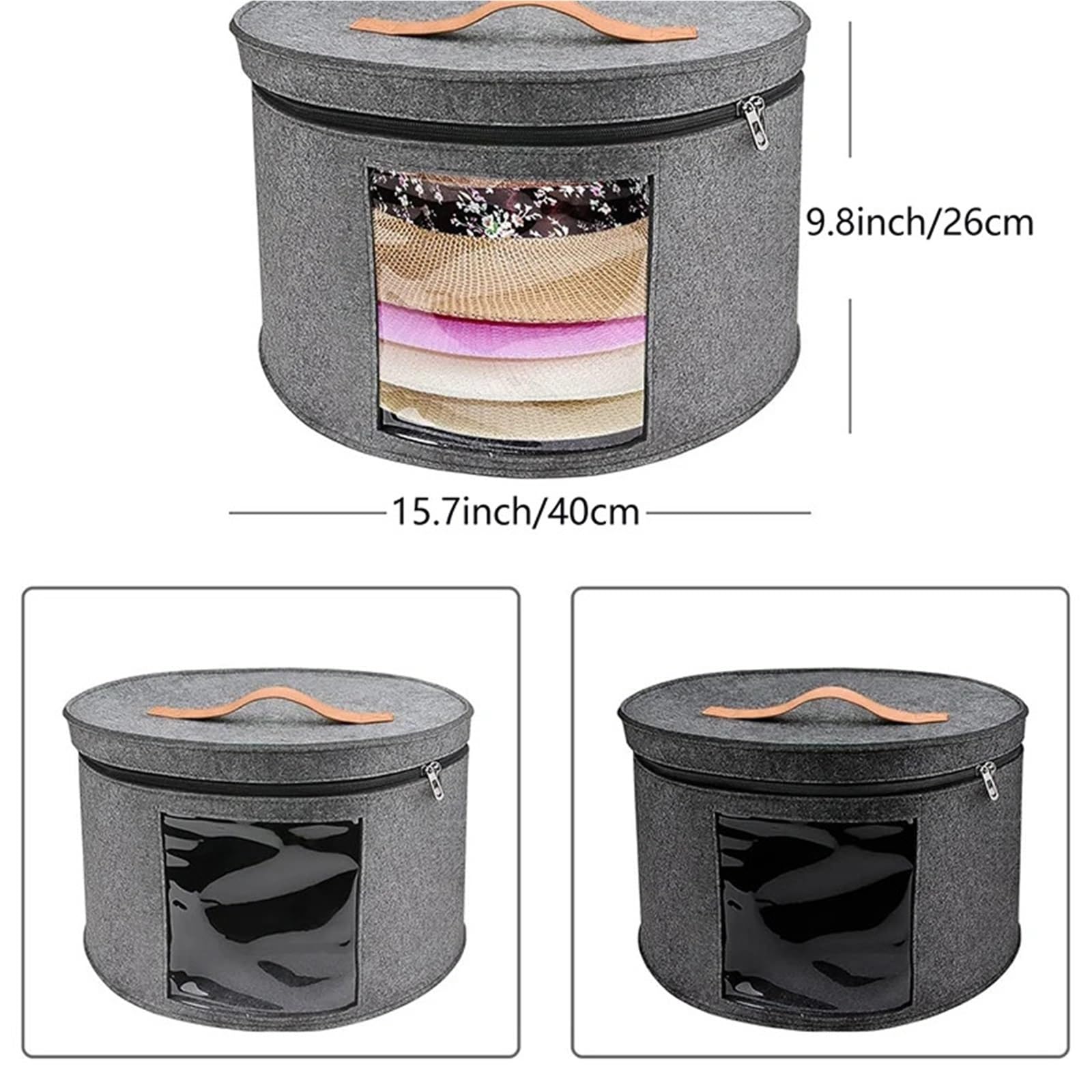 Hut Aufbewahrungsbox Fall Haushalt Runde Filz Lagerung Hüte Eimer Kleidung Organizer mit Reißverschluss Deckel Reisetaschen für Schrank oder Reise(Dark gray)