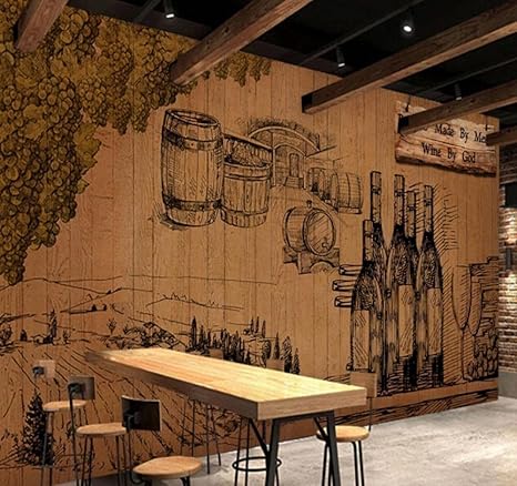 Amazon 壁画3d壁紙 ビンテージ ワイナリー背景バー 装飾壁紙 3d 壁紙 自己粘着 リビングルーム 壁 寝室用 壁画 テレビ背景 400x280 Cm 壁紙