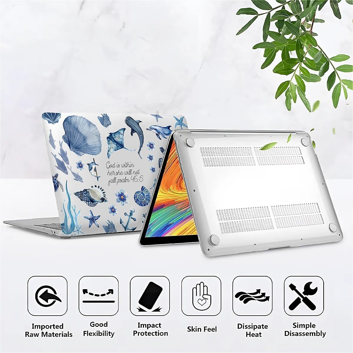for MacBook Air 13 Inch Case,Clear 2022 Version of M2 A2681/A3240 Plastic Hard Shell Computer Case Ocean Turtle Shell Collage Pattern
