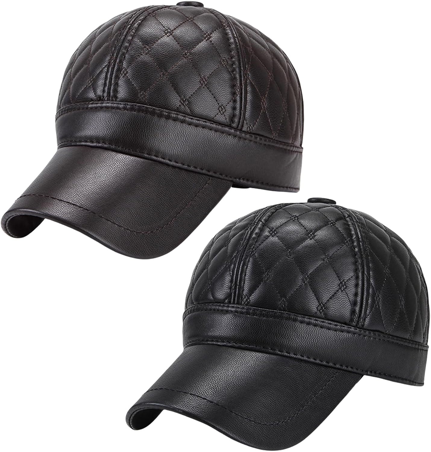 Outdoor PU Leather Baseball Hat with Ear Flaps Breathable Thick Baseball Hat for Winter Hiking Cycling Outdoor Casual