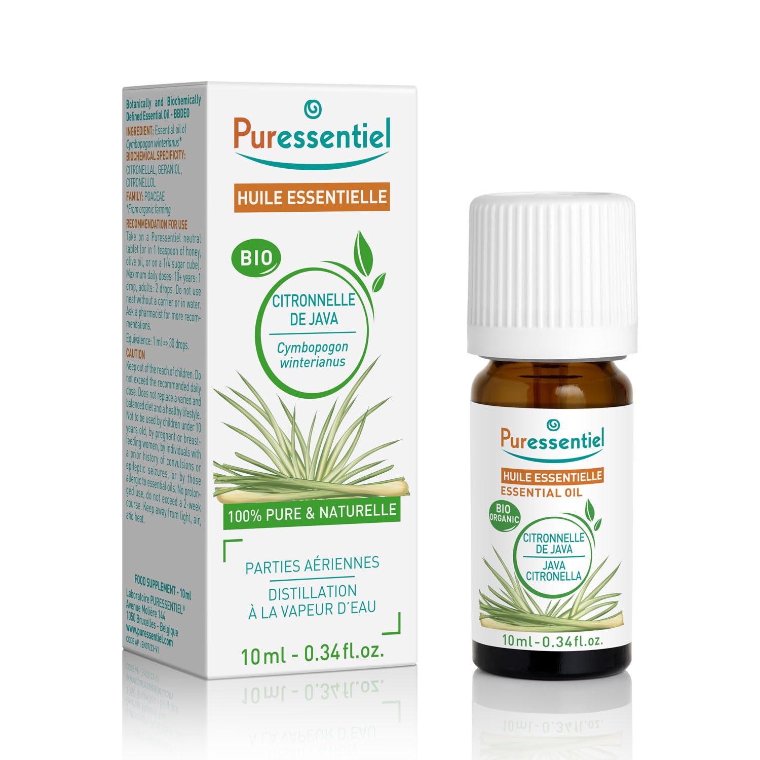 Puressentiel – Huile Essentielle Citronnelle de Java BIO – Contribue à repousser les moustiques et soulager les piqûres – 100% pure et naturelle – HEBDD – Cymbopogon winteranius – 10 ml