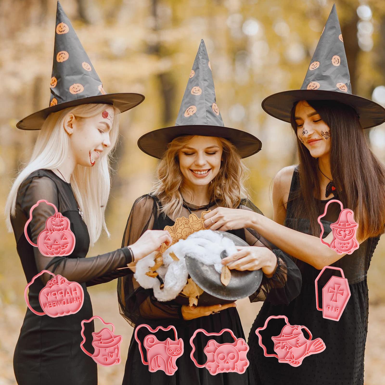 PTaizjjz Set di 10 formine per biscotti a forma di zucca, set di formine per biscotti 3D pressabili per decorazioni di Halloween