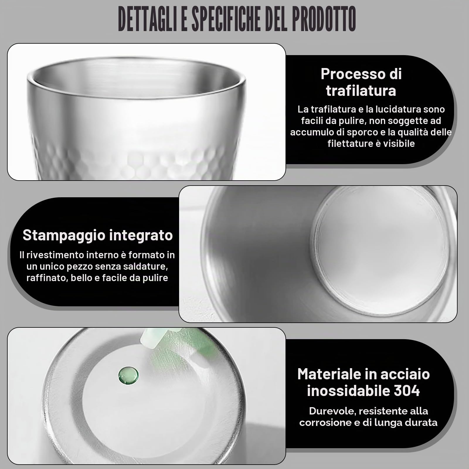 5 bicchieri in acciaio inox, 300 ml, a doppia parete, impilabili, isolati, in metallo, senza manico, infrangibili, resistenti al calore, lavabili in lavastoviglie, per succo di birra, acqua (5)