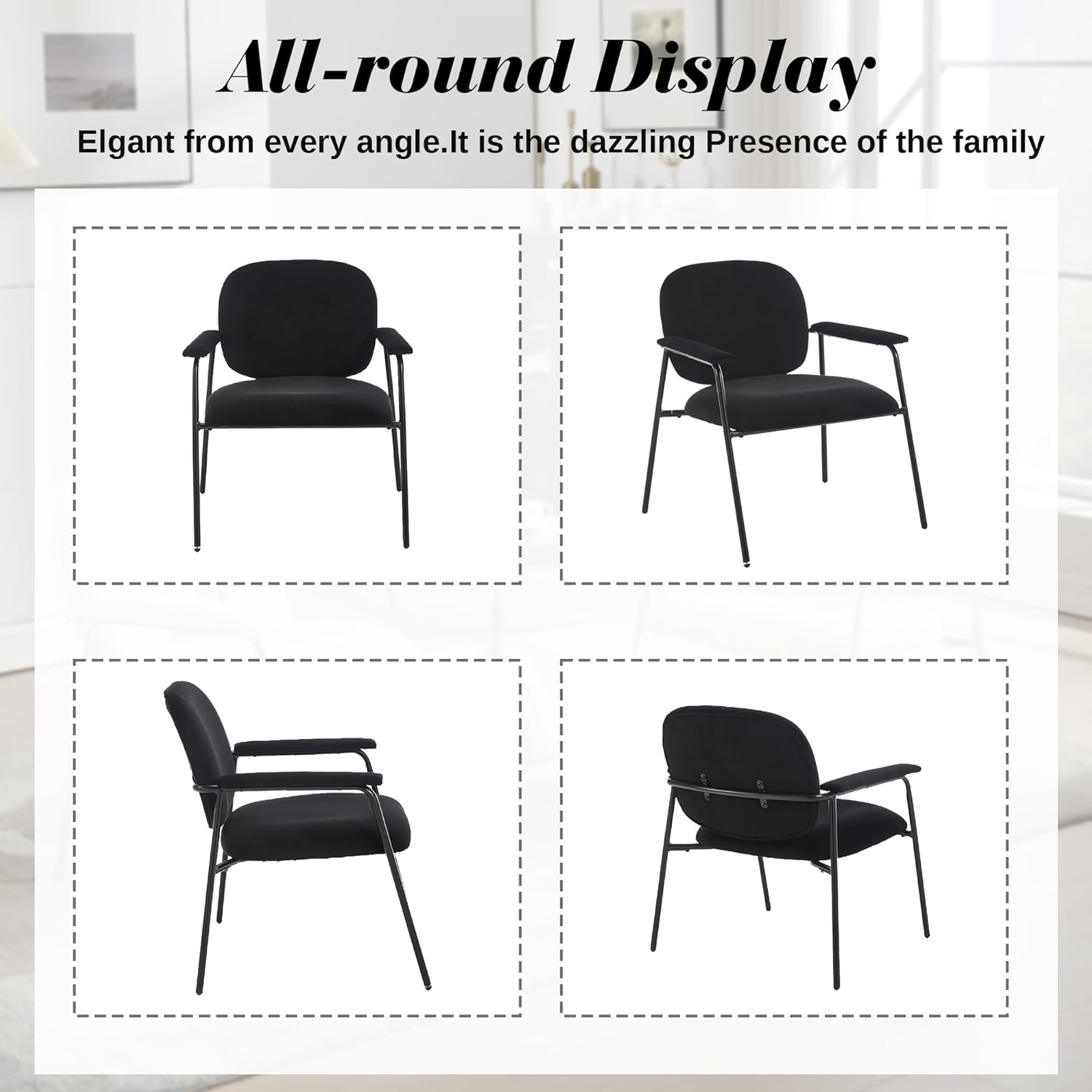 Accent Chair Set of 2, Velvet Upholstered Armchair Reading Side Chair, Comfy Living Room Chair with Black Metal Legs for Bedroom Waiting Room, Black