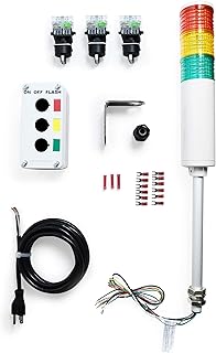 Signaworks LED 3 Light Steady & Flashing Andon Tower Light Kit - Parts Only, Assembly Required - 3 Position Switches for On/Off/Flash Operation - Stack Light
