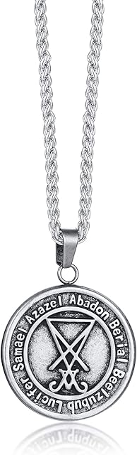 VNOX Stainless Steel Inverted Pentagram Sigil of Lucifer Pagan Occult Seal of Satan Satanic Symbol Pendant Necklace Religious Jewellery,Free Chain