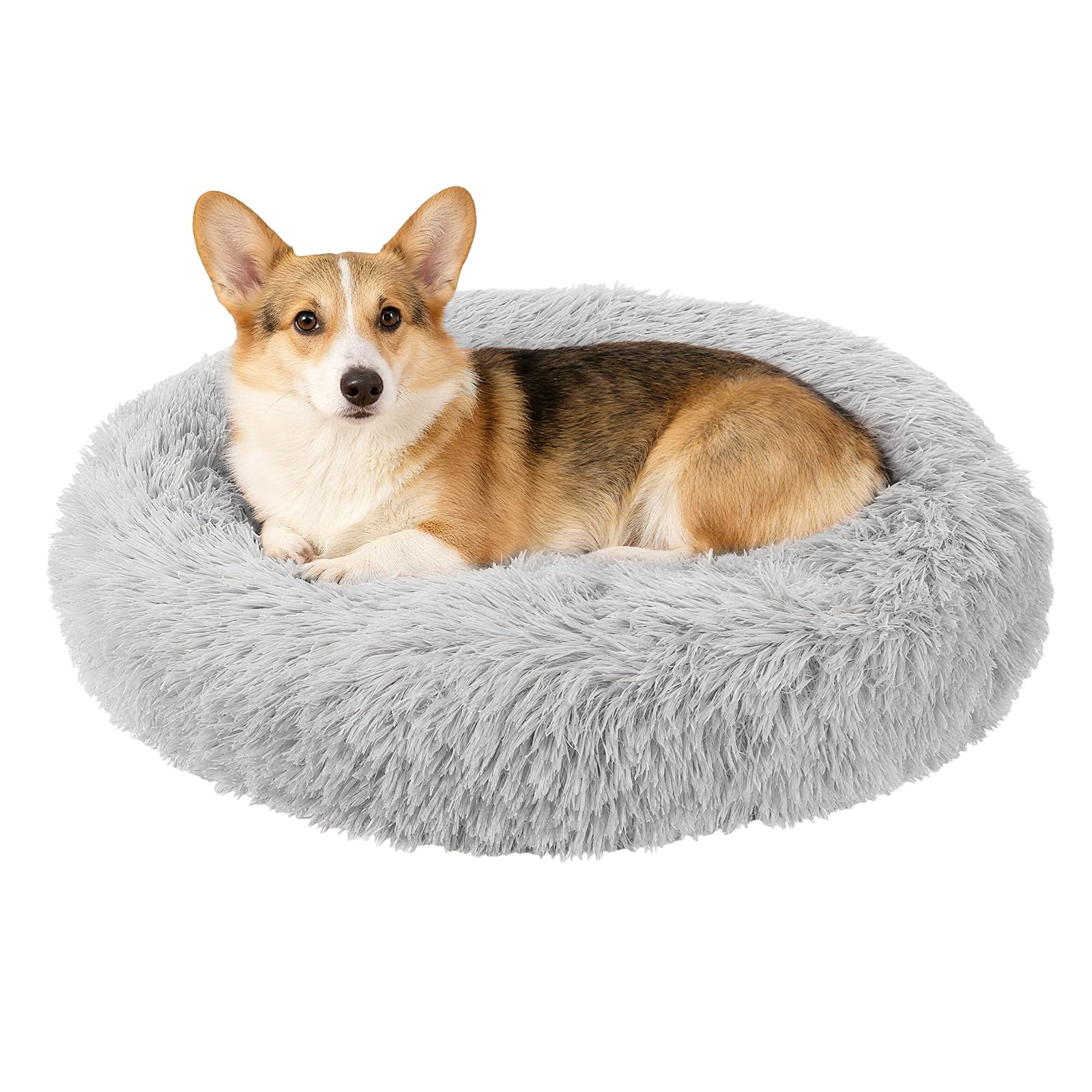 sourcing map Cat Dog Bed, Round and Soft Fluffy Donut Plush Pet Bed Anti-Anxiety Pet Cushion 50cm / 19.6 Inches, (Gray), Intended for Small Medium Animals Dogs/Cats