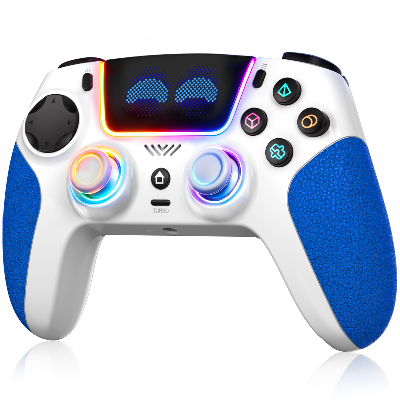 SFGSUP Manette Sans Fil pour PS5/PC/Steam Deck,avec Joystick&Gâchette Effect Hall/8 Couleur d'éclairage RGB/Gyroscope 6 Axes/Turbo/Double Vibration/Programmable/Poignée Antidérapante/Batterie 1500 mAh