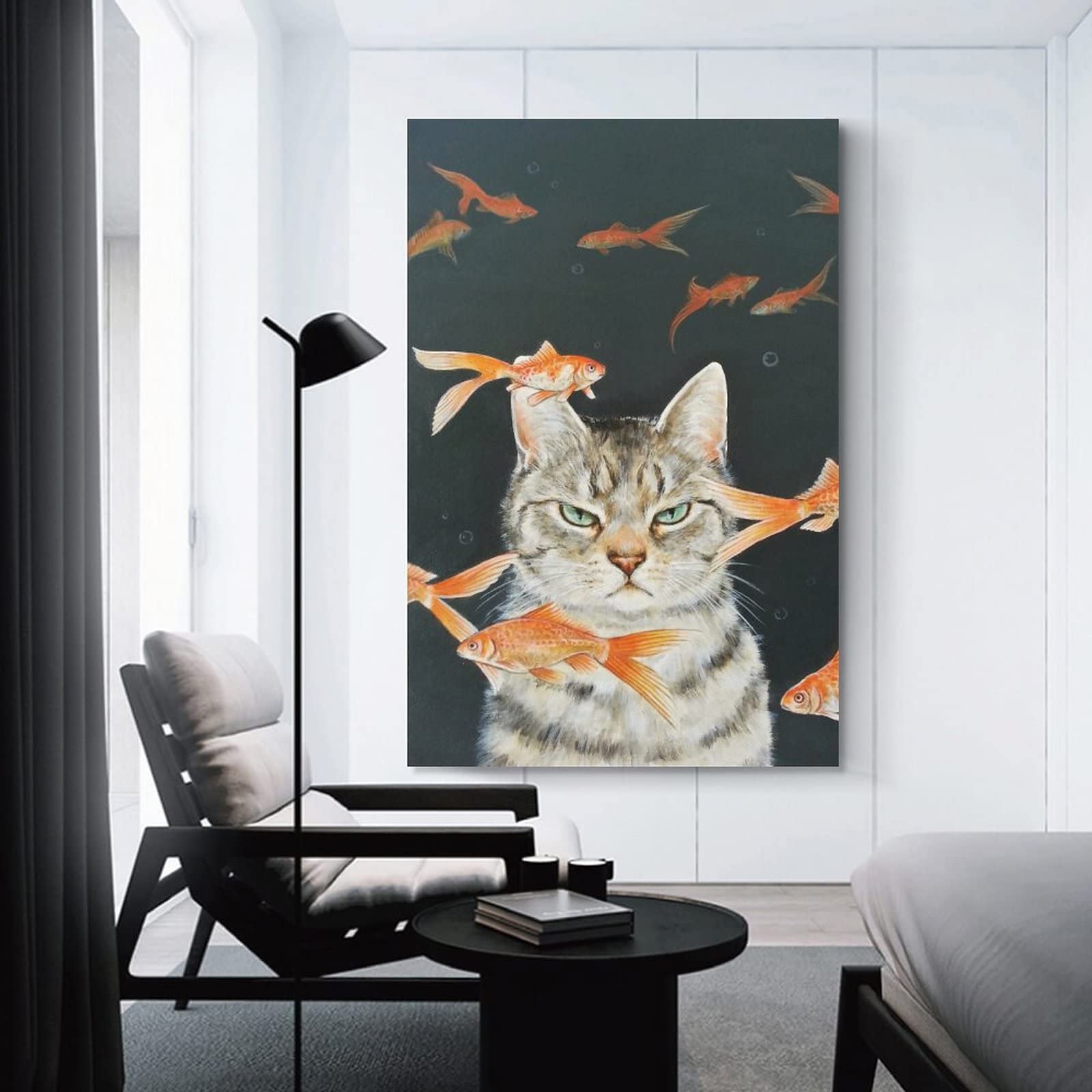 Amazon.co.jp: おしゃれ 猫柄 金魚 ネコ 魚を見つめる 猫 アート