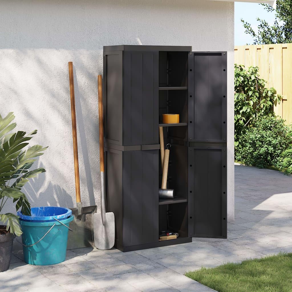 ZEYUAN Armario de almacenaje Exterior PP Negro 65x37x165 cm, Armario Exterior Escobero, Mueble Exterior Almacenaje, Armario Exterior Jardin, Muebles Jardin Exterior - 364206