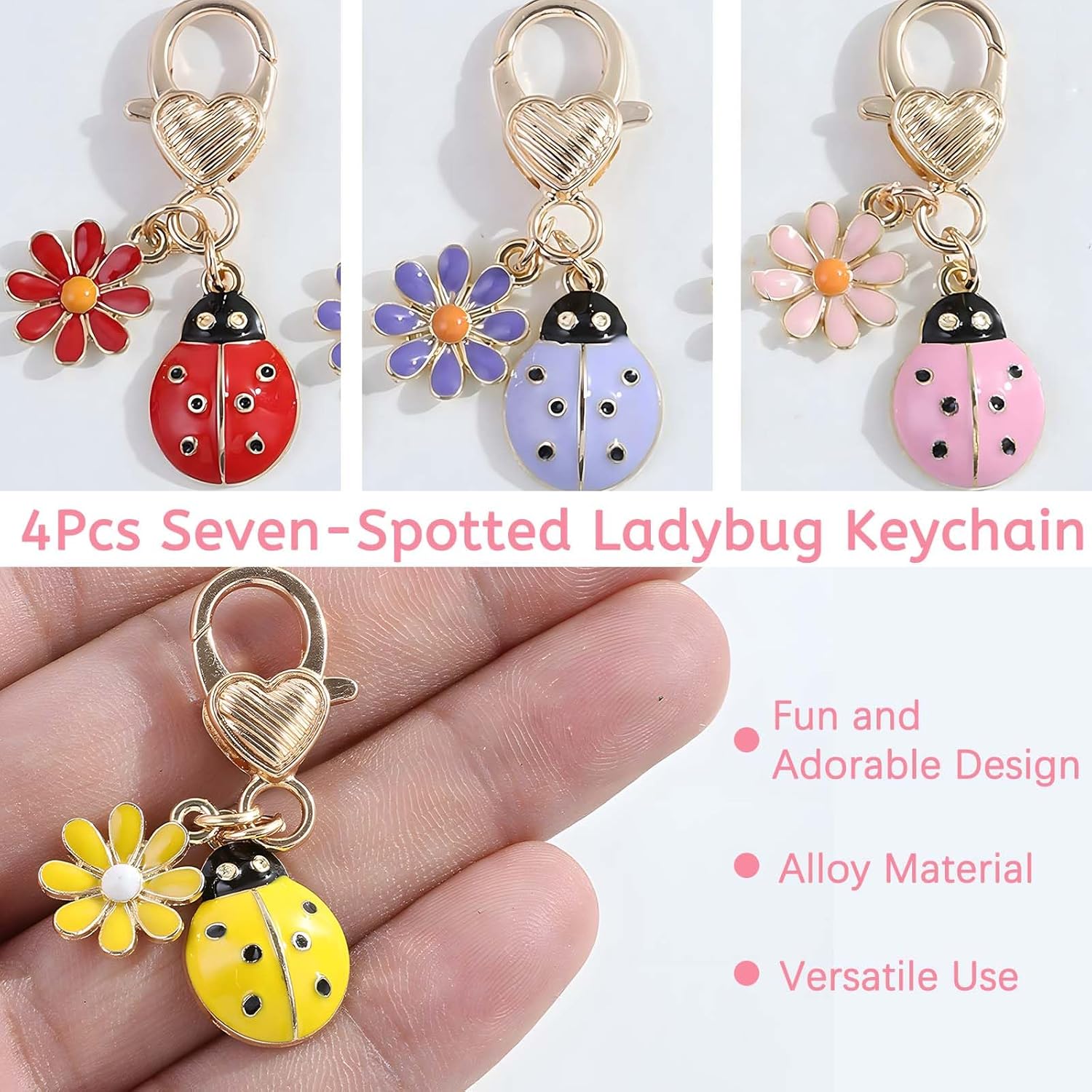 4Pcs Seven-Spotted Ladybug Keychain – Fun & Stylish Bag Charm,Pendant Jewelry for Women, Gift for Birthdays, Graduation - Image 4