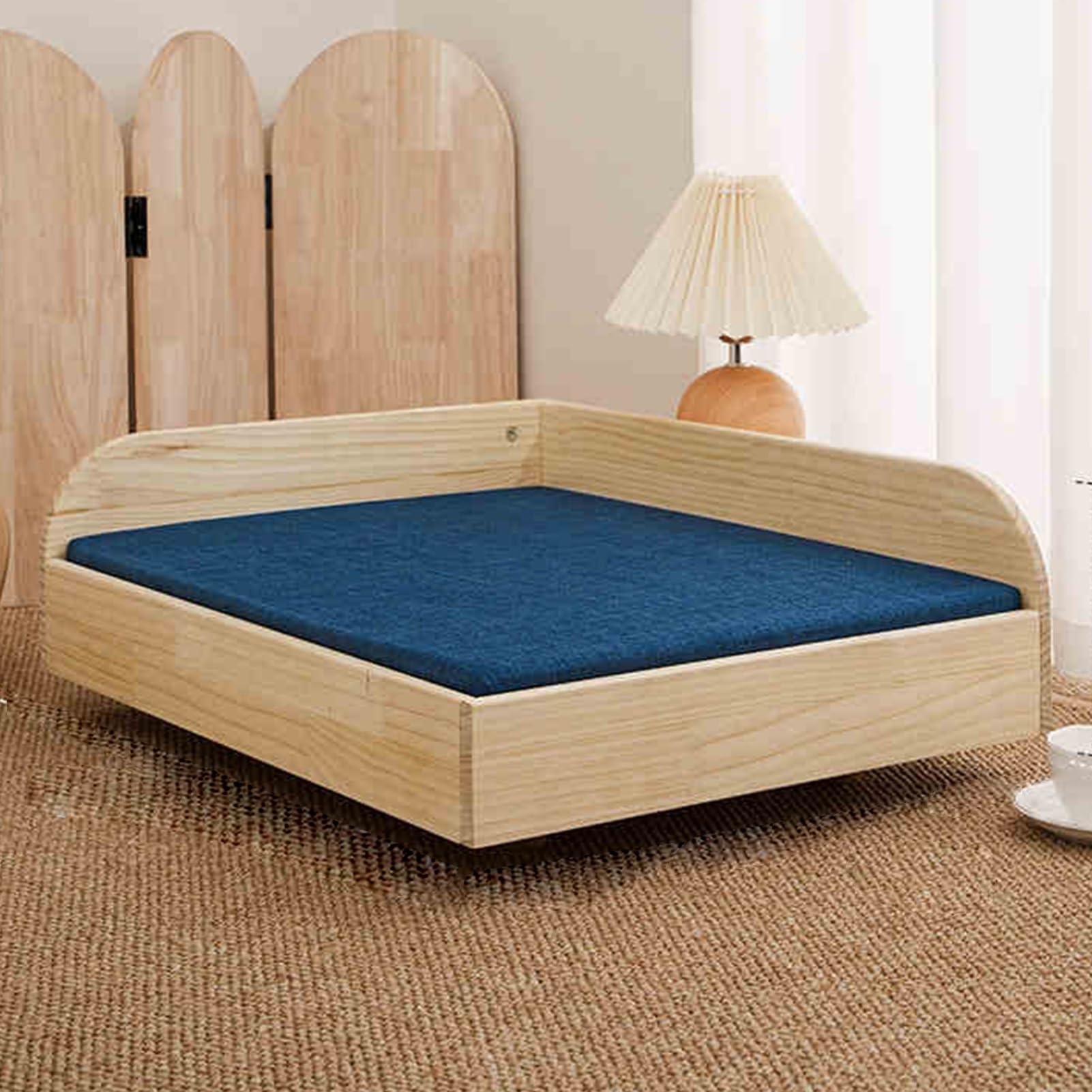 Cadre de lit pour chien surélevé avec matelas déhoussable lavable bleu