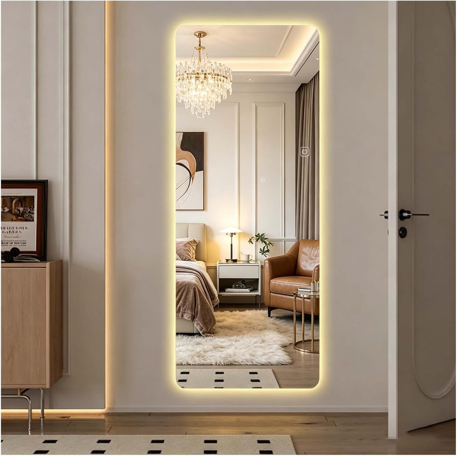65x21 Inch Wall Hanging Full Body Dimmable 3 Color LED Mirror, Premium Lighted Full Length Mirror for Household Decoration