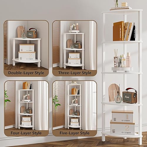 Miniatura 4 de VIMBER Estantería de Esquina, Estantería de Esquina de 5 Niveles, Estante de Escalera de Esquina Industrial, Estante de Exhibición Moderno para Sala