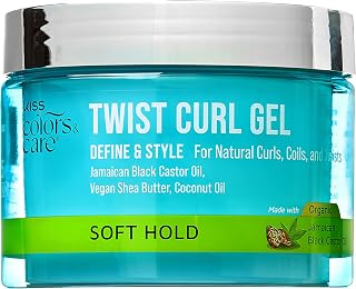KISS COLORS & CARE Twist Curl Gel, 6 oz. - Flexible Hold, Perfect For Twists, Moisturizing & Promotes Hair Growth, No Buildup - Lightweight, Organic Jamaican Black Castor Oil