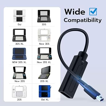 Mcbazel USB-C to 3DS/2DS/NEW 3DS XL/NDSI/3DS XL Charging Cale, Type C to 3DS Charger Cord, Black