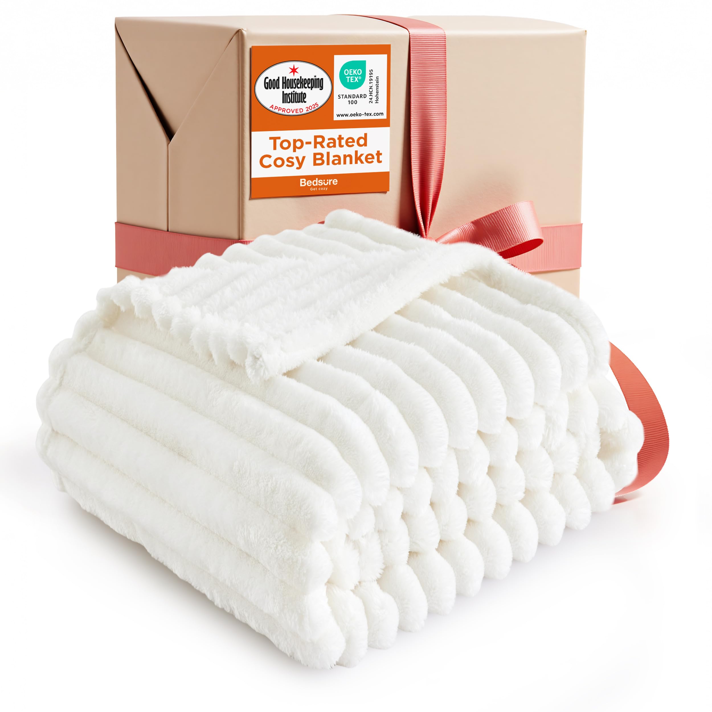 Fleece Throw Blanket for Sofa - Fluffy Cosy Warm Blankets for Bed, Soft Cute Single Throw Gifts for Women and Girls, Off White, 130x170 cm