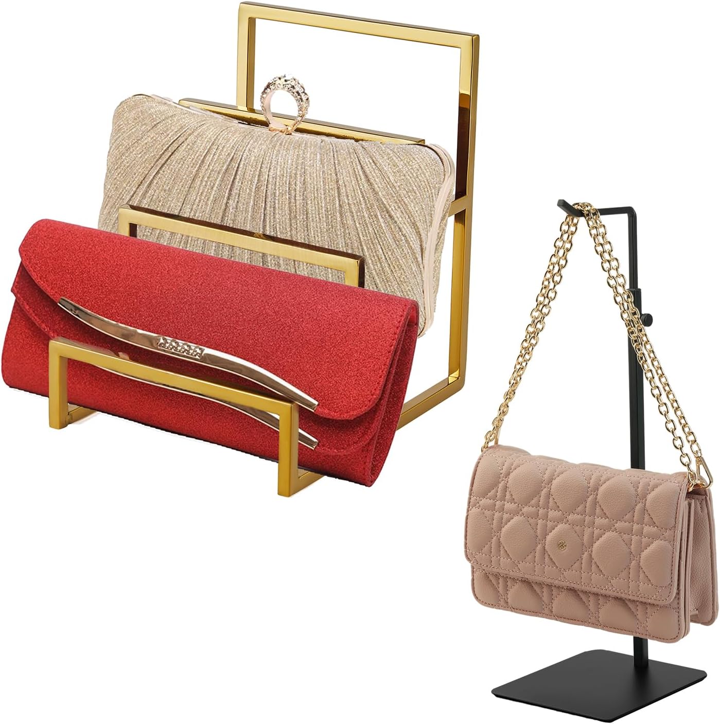 Purse Display Stand 3 Layer Wallet Display Rack Gold ,Adjustable Handbag Display Stand,Suitable for Desktops, Wardrobes and Commercial Storeshook Stand