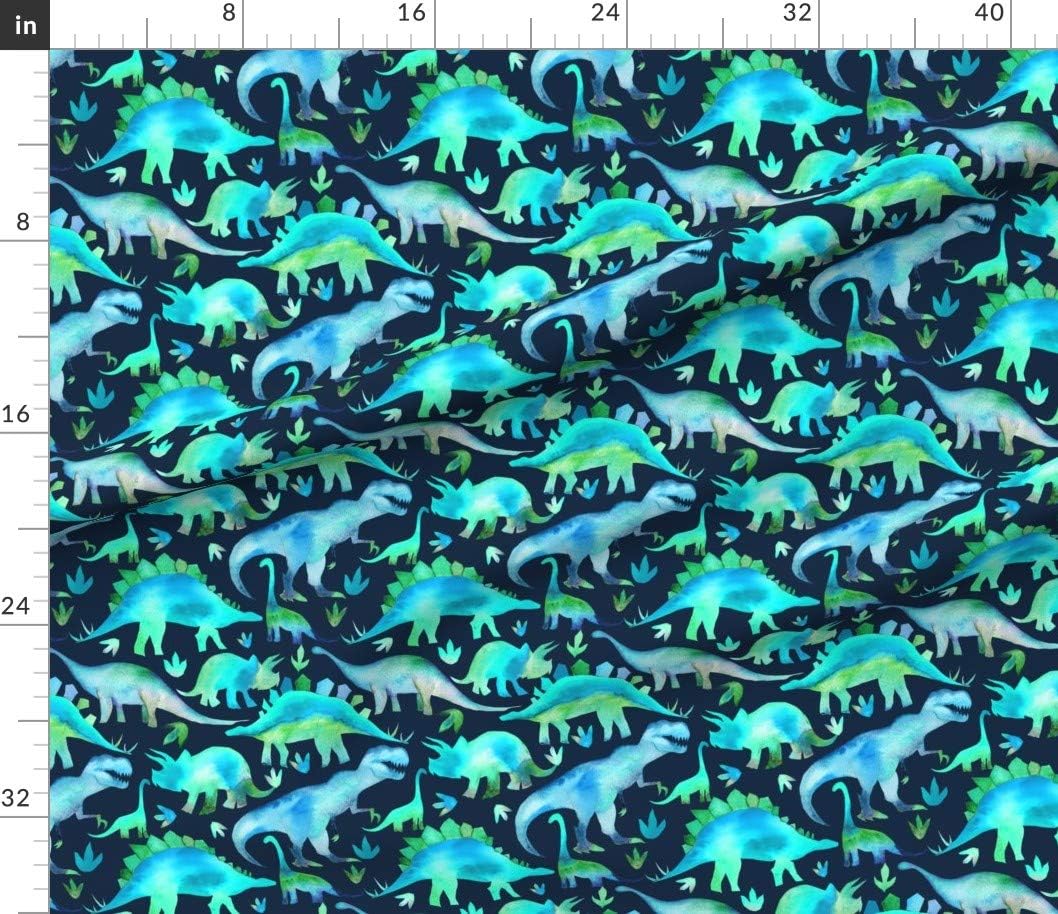Spoonflower Fabric - Blue Green Dinosaurs Background Watercolour Science Printed on Petal Signature Cotton Fabric by The Yard - Sewing Quilting Apparel Crafts Decor